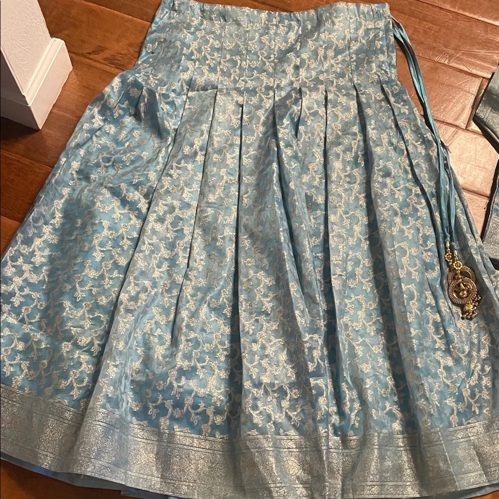 Light Blue Brocade Women's Lengha - Picture 4 of 4